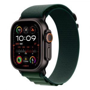 Apple Watch Ultra 2 (2024), 49 мм, корпус из титана «Черный титановый» | Black Titanium, ремешок «Альпийская петля» зеленого цвета